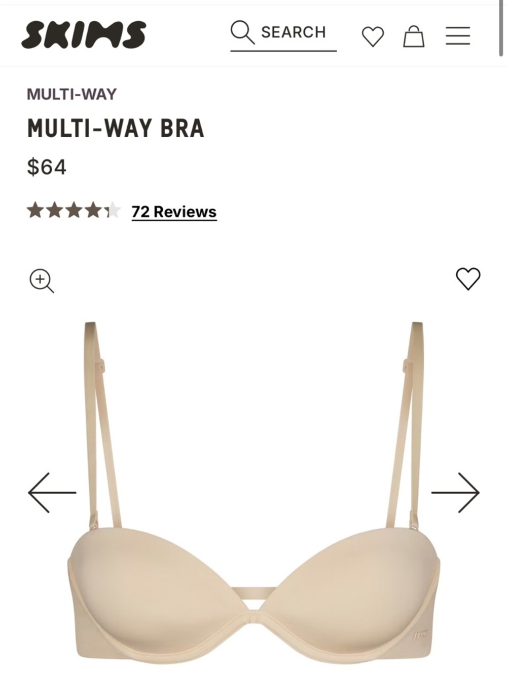 SKIMS Multi-Way Bra in Sand 34C NWT